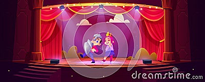 Children actors play on theater scene Cartoon Illustration