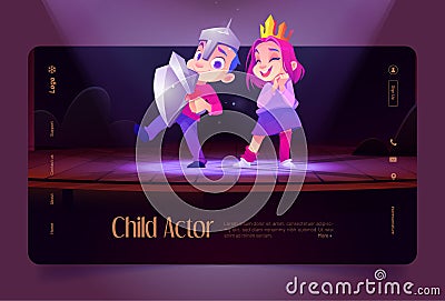 Children actors on theatre stage in school, kids Vector Illustration