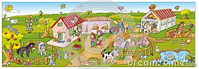 Children adhesives, a cheerful farm with many animals Stock Photo