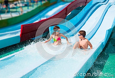 Children in aqua park Stock Photo