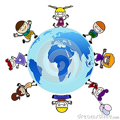 Children around the globe Vector Illustration