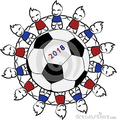 Children around a soccer ball Cartoon Illustration