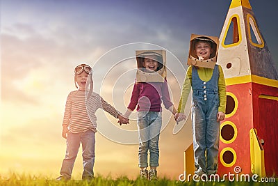 Children in astronauts costumes Stock Photo