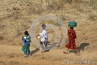 Children in the Bagan archaeological zone Editorial Stock Photo
