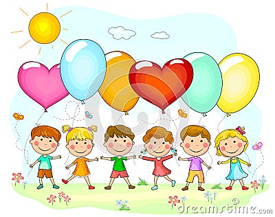 Children with balloons Vector Illustration