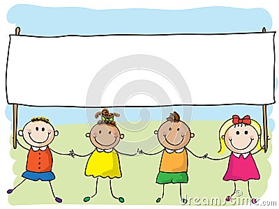 Children with banner Vector Illustration