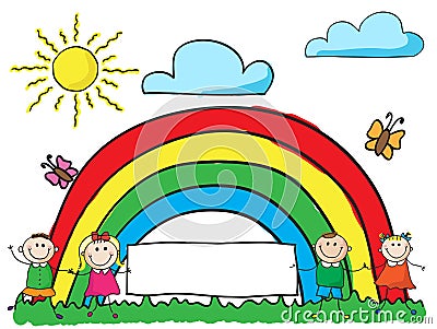 Children with banner Vector Illustration