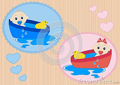 Children bathe in the tub Vector Illustration