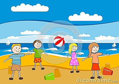 Children on the beach Vector Illustration