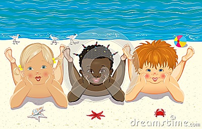 Children on the beach Vector Illustration