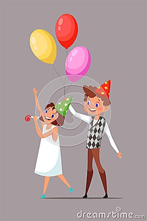 Children in birthday hats vector illustration Vector Illustration