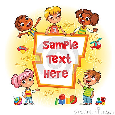 Children book cover. Kid pointing at a blank template Vector Illustration