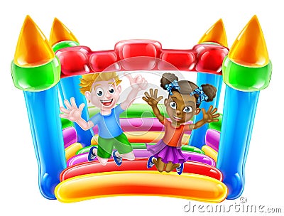 Children on Bouncy Castle Vector Illustration