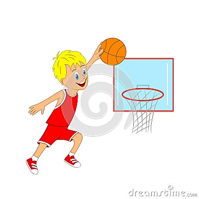 Children, boy playing basketball Vector Illustration