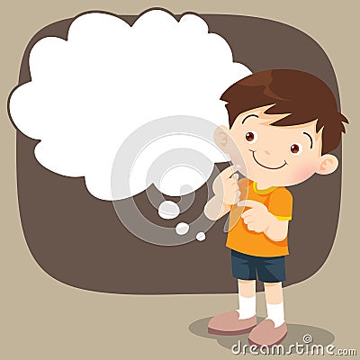 Children boy stand thinking actions Vector Illustration