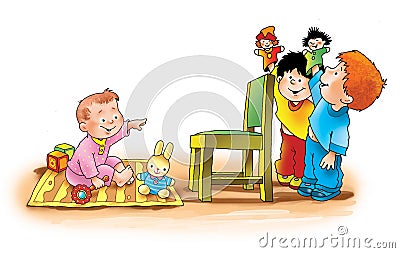 Children boys playing dice training Stock Photo