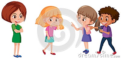 Children bullying little girl on white background Vector Illustration