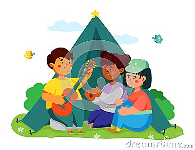 Children camping - colorful flat design style illustration Vector Illustration