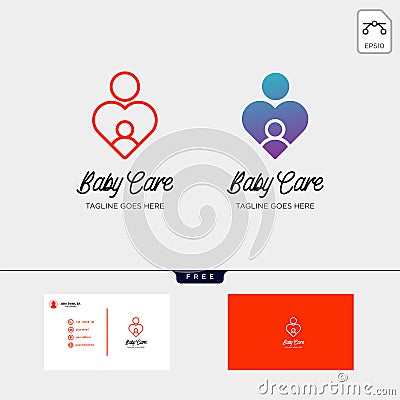 children care, baby care logo template with business card Vector Illustration