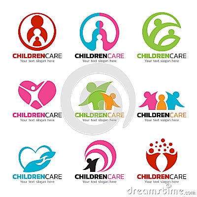 Children care and family care logo vector set design Vector Illustration