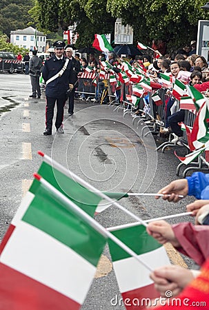 Children celebrate the arrival of the President Editorial Stock Photo