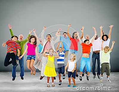 Children Celebration Jumping Ecstatic Happiness Concept Stock Photo