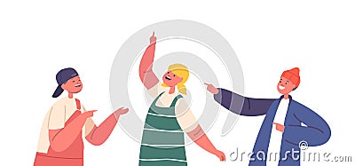 Children Characters Enthusiastically Demonstrate Pointing Gestures, Directing Attention, Curiosity, And Wonder Vector Illustration