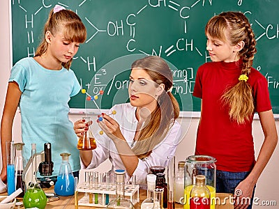 Children in chemistry class Stock Photo