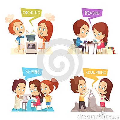 Children Classes 2x2 Design Concept Vector Illustration