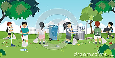 Children are cleaning Vector Illustration