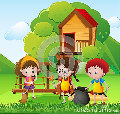 Children cleaning up the park Vector Illustration