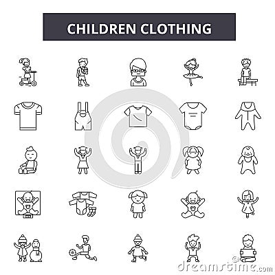 Children clothing line icons, signs, vector set, outline illustration concept Vector Illustration