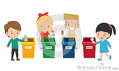 Children collect rubbish for recycling, Illustration of Kids Segregating Trash, recycling trash, Save the World Vector Illustration