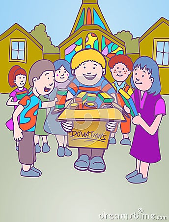 Children collecting donations for church Vector Illustration