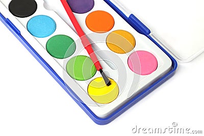 Children color palette box Stock Photo