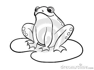 Children coloring, a frog is sitting on a water lily. Black and white snowflake. Cartoon vector Vector Illustration