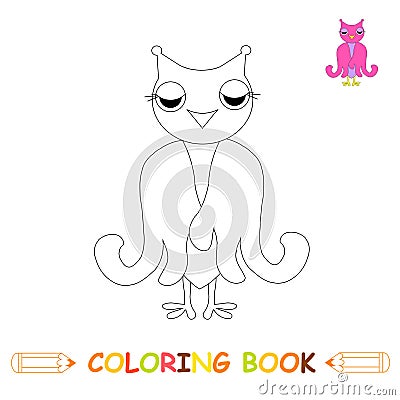 Children coloring page vector illustration, cute owl in monochrome and colour version for kids Vector Illustration