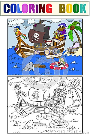 Children coloring on the theme of pirates vector Vector Illustration