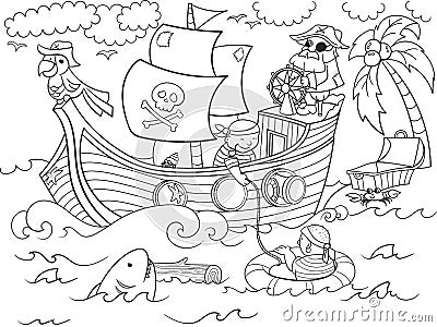 Children coloring on the theme of pirates vector Vector Illustration