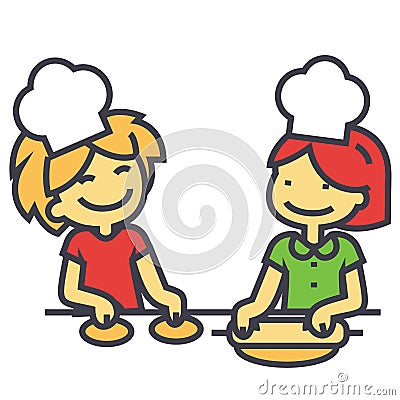 Children cooking, cooking classes for kids concept. Vector Illustration
