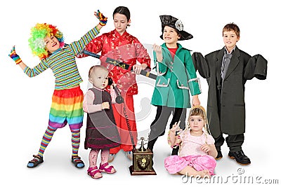 Children in costumes on white Stock Photo