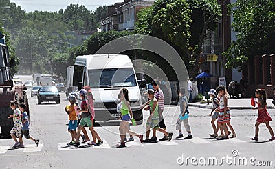 Children at crosswalk_3 Editorial Stock Photo