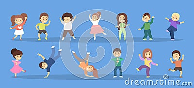 Children dance set. Collection of kids dancing Vector Illustration