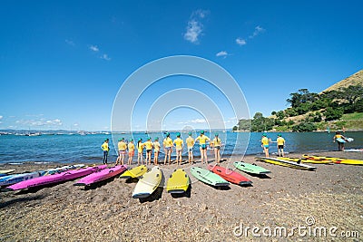 Children developing water confidence and skills by Mount maunganui Surf Lifeguard Club Editorial Stock Photo