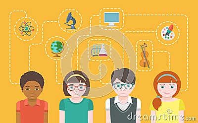 Children with Different Interests Vector Illustration