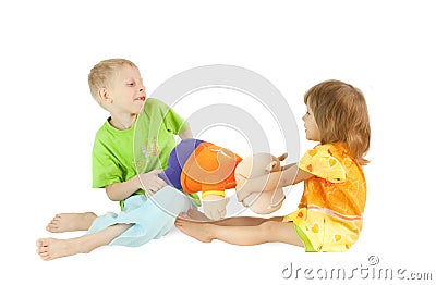 Children divide a toy Stock Photo
