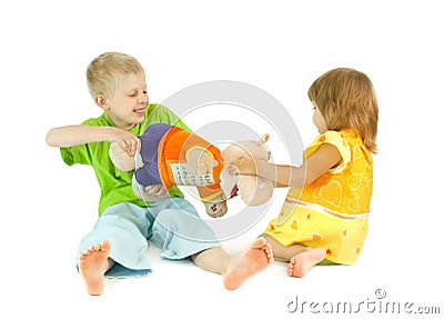 Children divide a toy Stock Photo