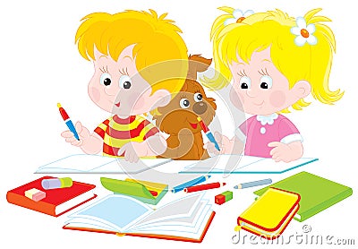 Children do homework Vector Illustration