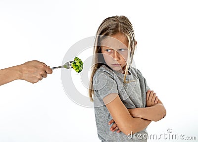 Children do not like to eat vegetables in healthy eating concept Stock Photo