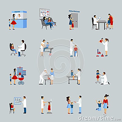 Children Doctor Pediatrician Set Vector Illustration